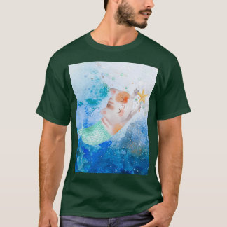Sjöjungfru av katt i havet, färgas vatten t shirt