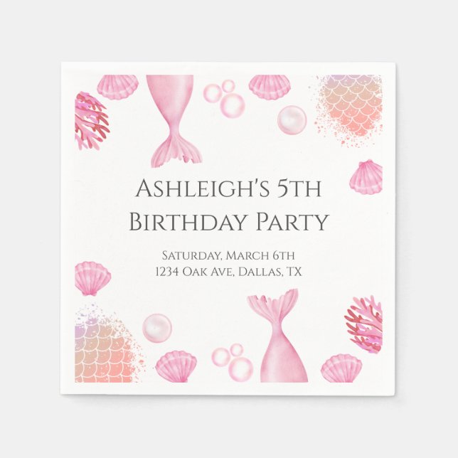 Sjöjungfru av korall Rosa, Födelsedagsfest Pappersservett (Framsidan)