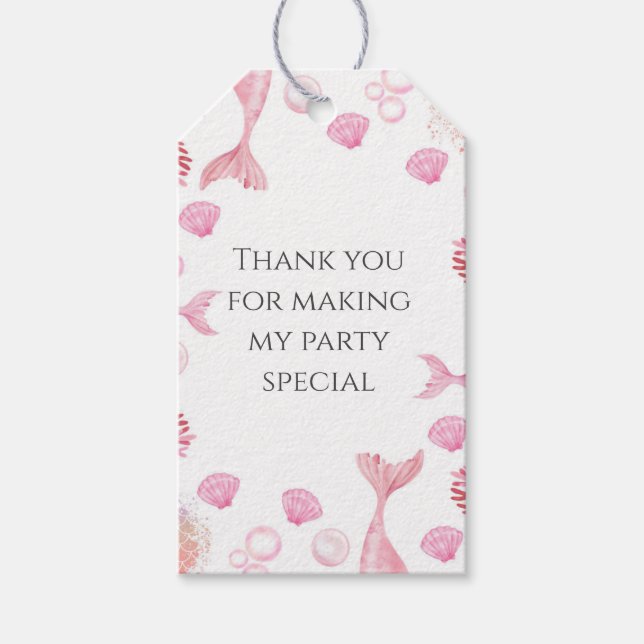 Sjöjungfru av korall Rosa, Födelsedagsfest Presentetikett (Framsidan)