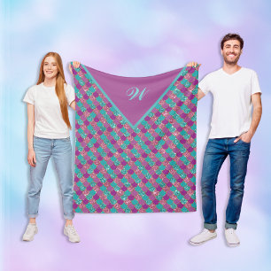 Sjöjungfru av Rosa av Magenta av Lila i monogram Fleecefilt