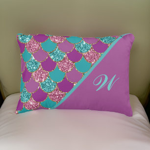 Sjöjungfru av Rosa av Magenta av Lila i monogram Prydnadskudde