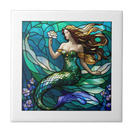 Sjöjungfru av rostat glas som beställer en blomma kakelplatta