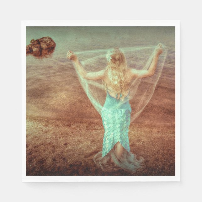Sjöjungfru av Sea Vintage Teal Brown Pappersservett (Framsidan)