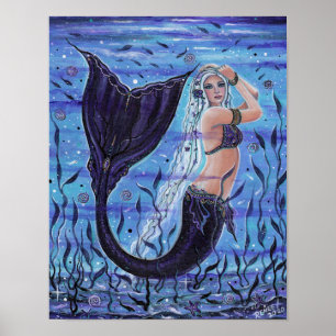 Sjöjungfru av zigenare i havet av Renee Lavoie Poster