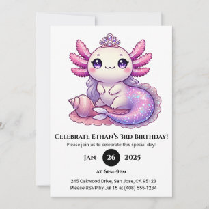Sjöjungfru Axolotl Princess Birthday Inbjudningar