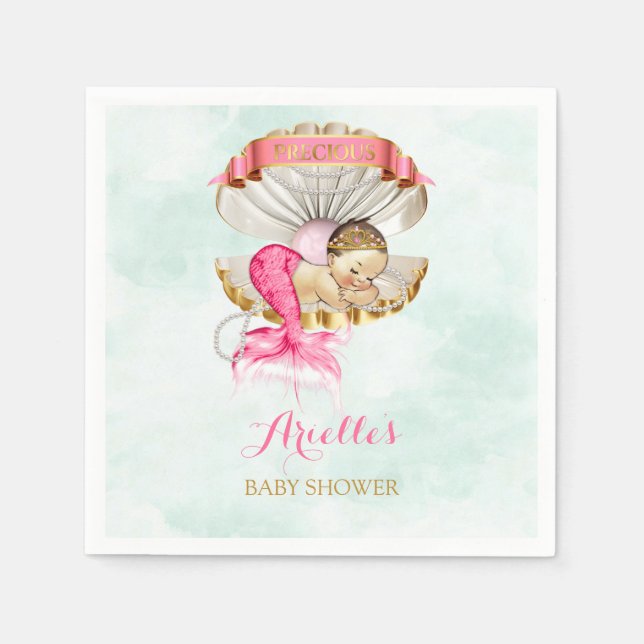 Sjöjungfru Baby Clam Snäcka Tiara Pearls Rosa Guld Pappersservett (Framsidan)