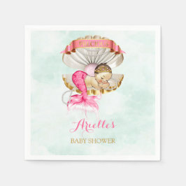 Sjöjungfru Baby Musselskal Tiara Pärlor Rosa Guld Pappersservett