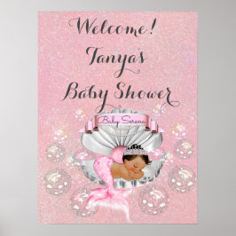 Sjöjungfru Baby Shower Birthday Välkomstskylt Rosa Poster