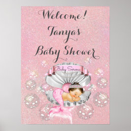 Sjöjungfru Baby Shower Birthday Välkomstskylt Rosa Poster