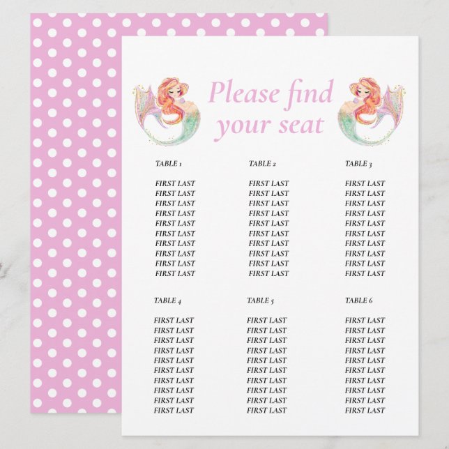 Sjöjungfru Baby Shower. Bordskarta  Under havet Inbjudningar (Fram/baksida)