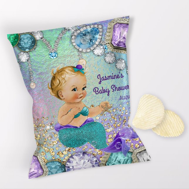 Sjöjungfru Baby Shower Chipspåse Omslag Reklamblad (1 ounce snack bag wrapper flyer. )