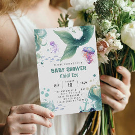 Sjöjungfru Baby Shower Colorful Jellyfish Watercol Inbjudningar