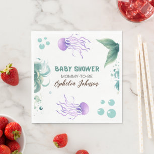 Sjöjungfru Baby Shower Colorful Jellyfish Watercol Pappersservett