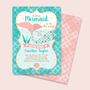 Sjöjungfru Baby Shower Coral and Teal Inbjudningar