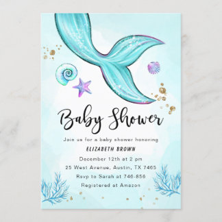 Sjöjungfru Baby Shower-flicka, under havet Inbjudningar
