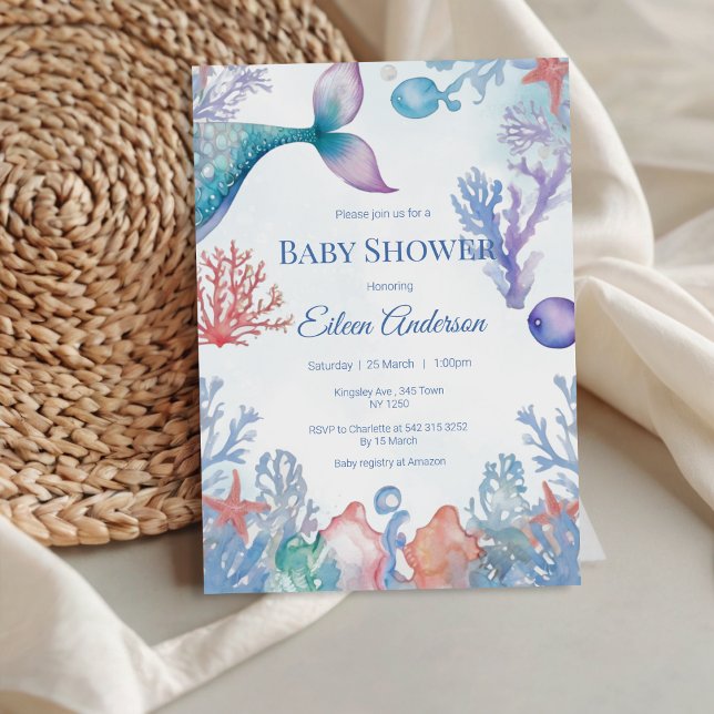 Sjöjungfru Baby Shower-inbjudan Under havet Inbjudningar (Under the Sea Mermaid Baby Shower Invitation)