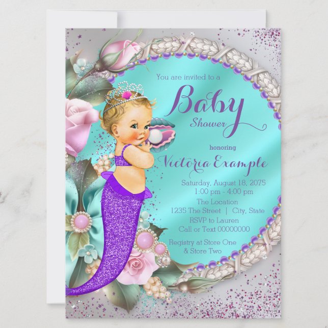 Sjöjungfru Baby Shower Inbjudningar (Framsida)
