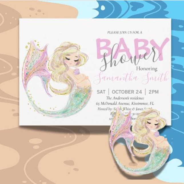 Sjöjungfru Baby Shower Mor som ska vara Meddelande (Celebrate the mom-to-be with a magical mermaid baby shower announcement. )