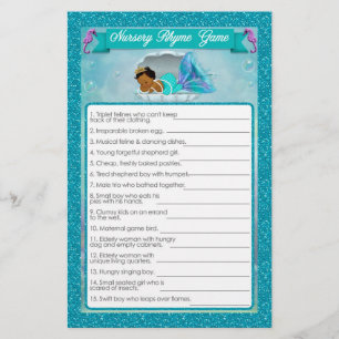 Sjöjungfru Baby Shower Nursery Rhyme Game #135 Flygblad
