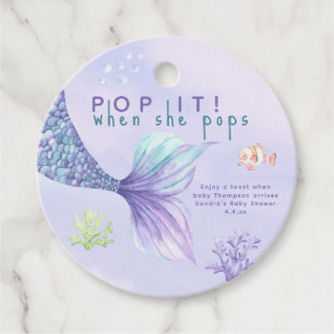 Sjöjungfru Baby shower Pop it! när hon poppar Gåvor Etiketter