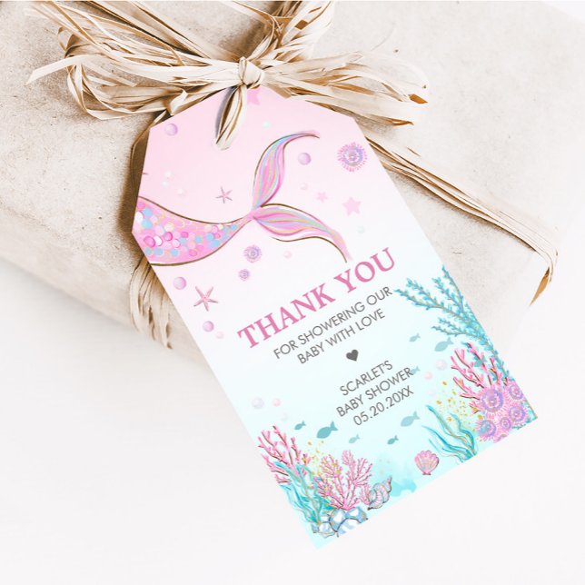 Sjöjungfru Baby Shower Present Tag Presentetikett (Under the Sea Baby Shower Favor Tag)