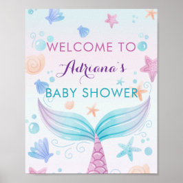 Sjöjungfru Baby Shower Snäcka under Sea B Välkomme Poster