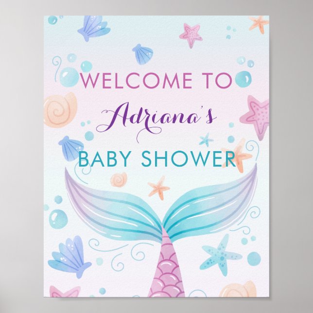 Sjöjungfru Baby Shower Snäcka under Sea B Välkomme Poster (Framsidan)