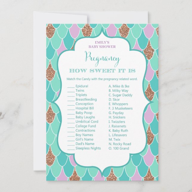 Sjöjungfru Baby Shower-spel med svar Inbjudningar (Framsida)