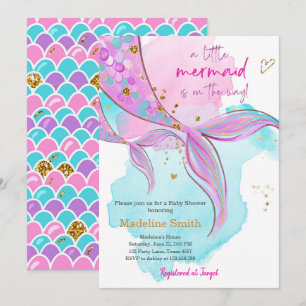 Sjöjungfru Baby Shower Sprinkle Girl-Rosa-inbjudan Inbjudningar