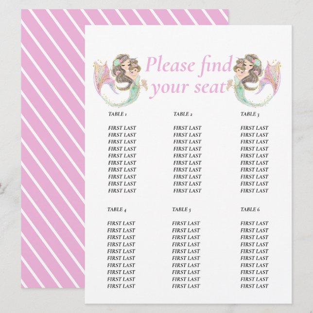 Sjöjungfru baby shower under havet Bord diagram Inbjudningar (Fram/baksida)