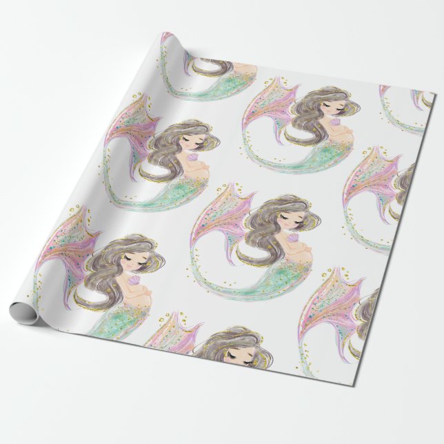 Sjöjungfru Baby Shower. Under havet. Glitter Presentpapper (Utrullad)