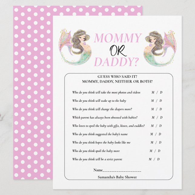 Sjöjungfru baby shower under havet mamma pappa inbjudningar (Fram/baksida)