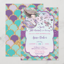 Sjöjungfru Baby Shower under Sea Creatures Girl Inbjudningar