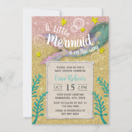 Sjöjungfru Baby Shower under Sea Guld Glitter Inbjudningar