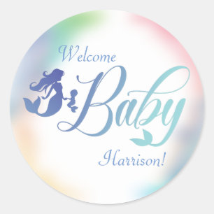 Sjöjungfru Baby Shower under Sea Pastel Runt Klistermärke