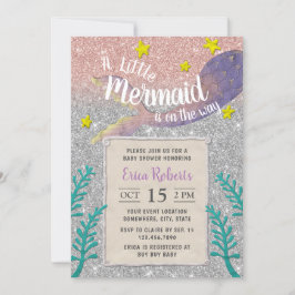 Sjöjungfru Baby Shower under Sea Silver Glitter Inbjudningar