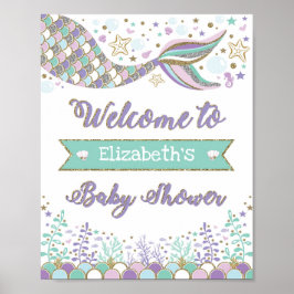 Sjöjungfru Baby Shower Välkommen Sign Beach Sea Po Poster