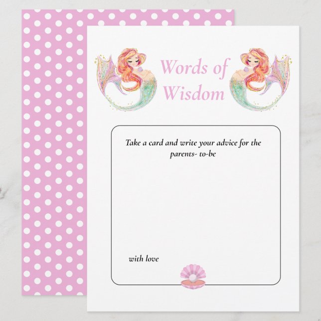 Sjöjungfru Baby Shower. Wisdoms Rosa under havet Inbjudningar (Fram/baksida)