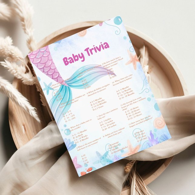 Sjöjungfru baby trivia-spelets babyduschkort inbjudningar (Skapare uppladdad)