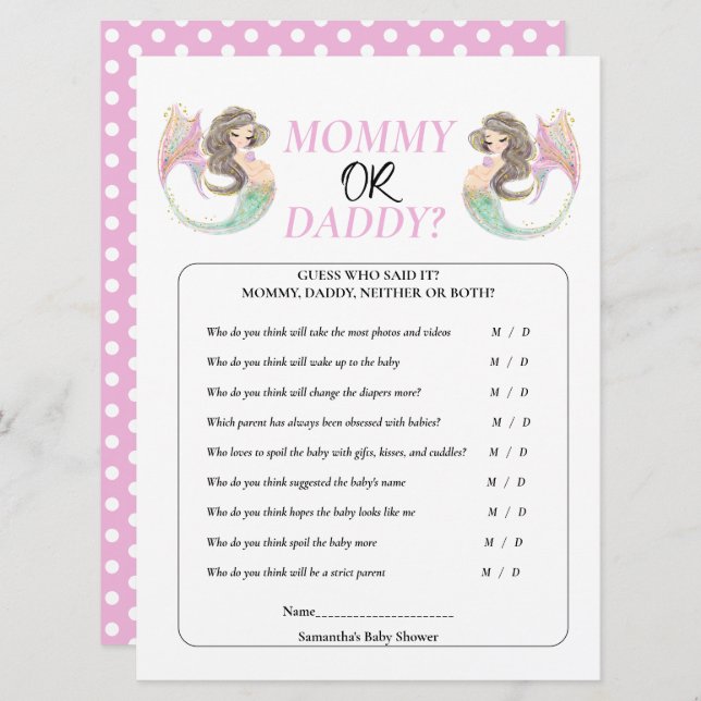 Sjöjungfru babydusch under mamman pappa inbjudningar (Fram/baksida)