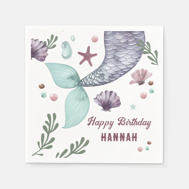 Sjöjungfru Barns födelsedag Lila Pappersservett (Framsidan)