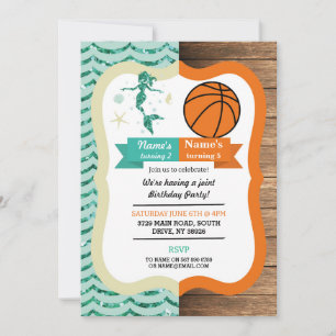 Sjöjungfru & Basketball Joint Boy Birthday Inbjudningar