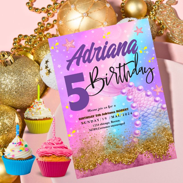 Sjöjungfru Bassäng havs Party lila födelsedag Brig Inbjudningar (Skapare uppladdad)