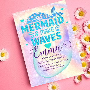 Sjöjungfru Bassäng havs Party Rosa födelsedag Brig Inbjudningar