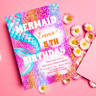 Sjöjungfru Bassäng havs Party Rosa födelsedag Brig Inbjudningar