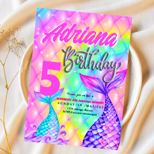 Sjöjungfru Bassäng havs Party Rosa födelsedag Brig Inbjudningar