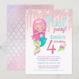 Sjöjungfru BASSÄNG Lila Rosa Party Silver Glitter  Inbjudningar