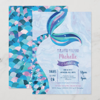 Sjöjungfru Bassäng Party födelsedag Inbjudningar