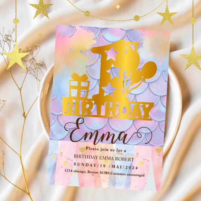 Sjöjungfru Bassäng Party Rosa Sjöjungfru en födels Inbjudningar (Skapare uppladdad)