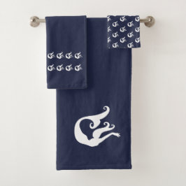 Sjöjungfru Bath Navy Blue and white towset set